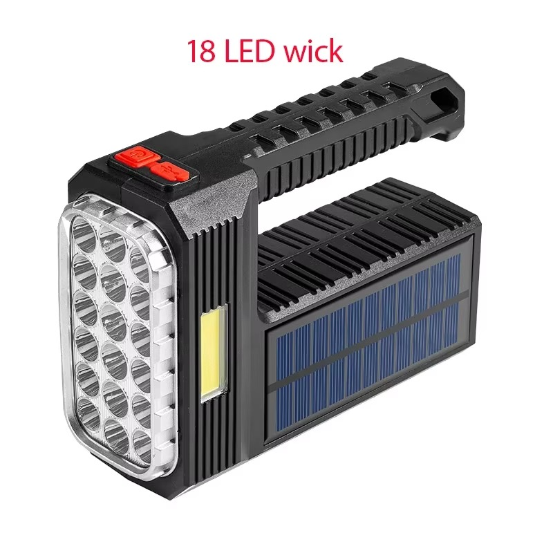 Solcellsladdad handhållen LED-ficklampa med 4 lägen, USB-uppladdningsbar och vattentät