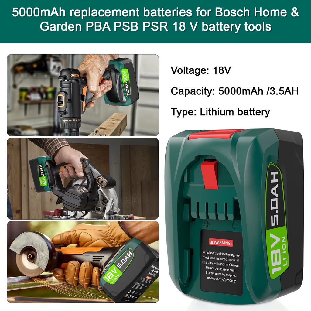 For Bosch PBA Battery 18V 3.5/5.0Ah