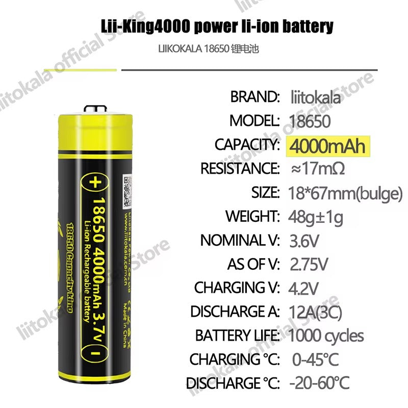 LiitoKala King4000-JT 18650 4000mAh 3,7V 12A Uppladdningsbart Batteri (1–40 st)