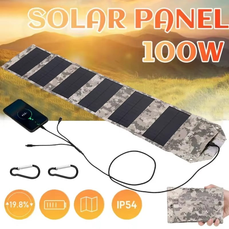 "Hopfällbar 100 W USB-solpanel med 6 vikbara sektioner