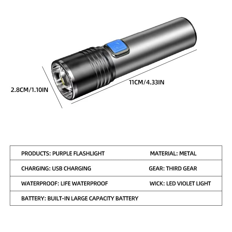 USB-uppladdningsbar UV-ficklampa för upptäckt av husdjursurin