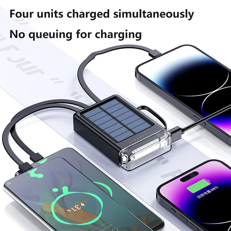 Portabel LED-lampa med inbyggd powerbank och laddkabel – kompatibel med iPhone.