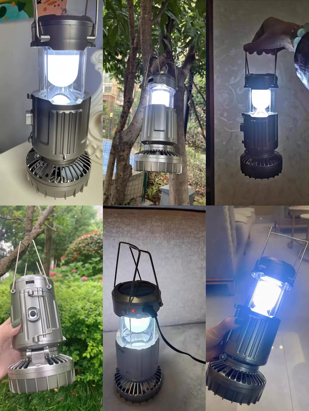 Uppladdningsbar campingfläkt med LED-lampa